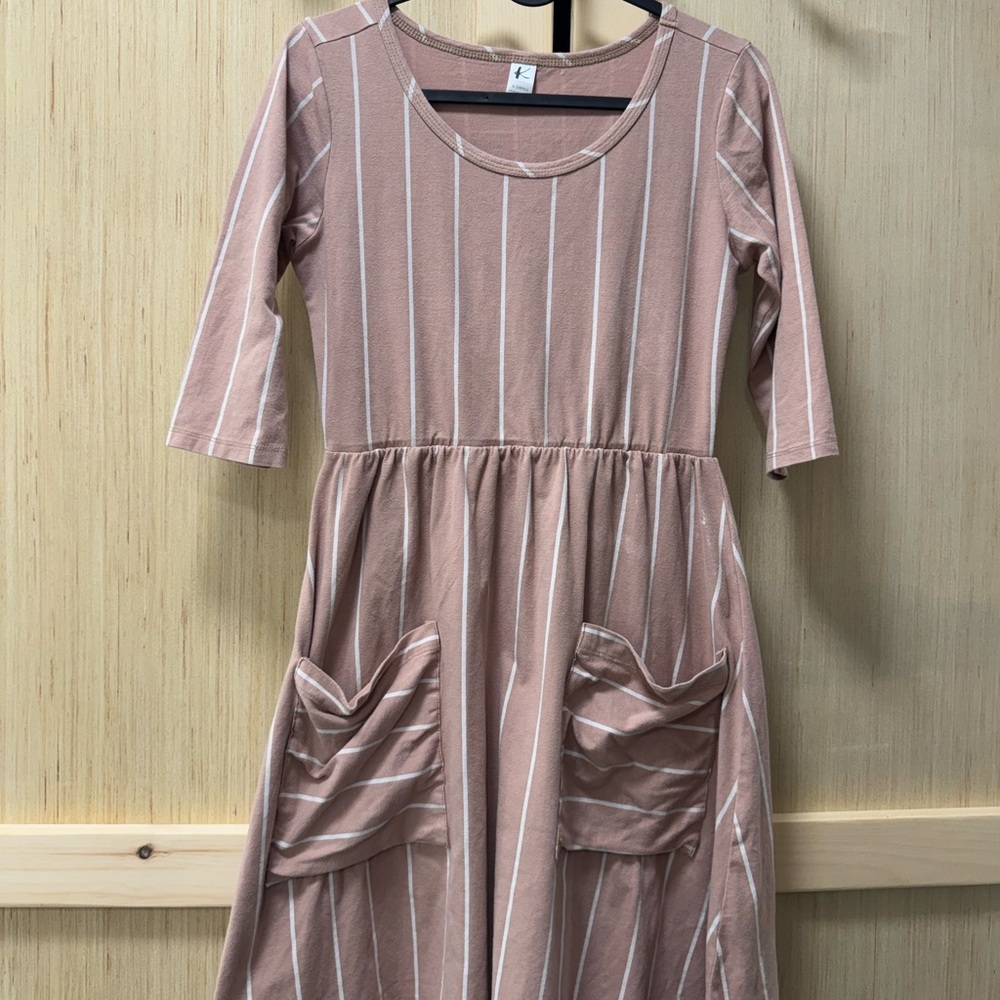 Elegant Striped Tan Dress Kindly the Label